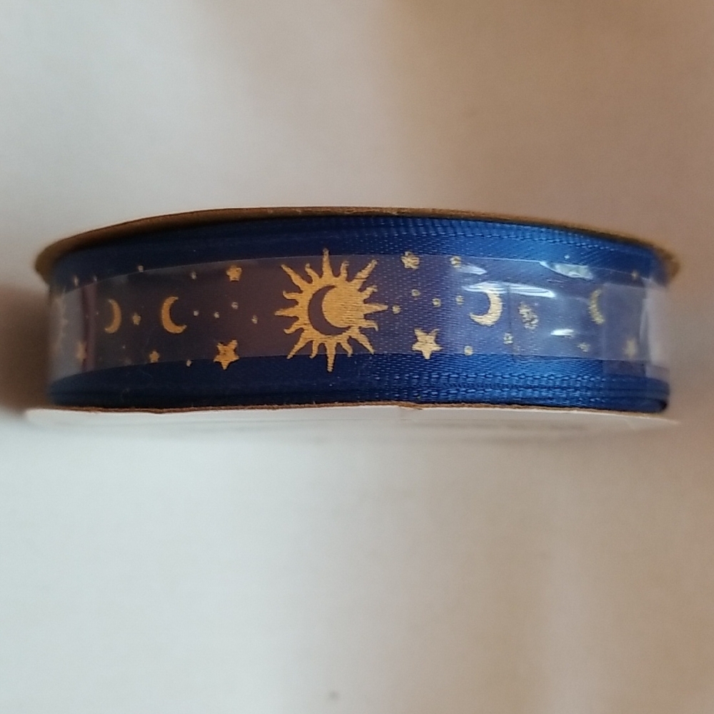 NWOT Blue Ribbon with Gold Celestial Design